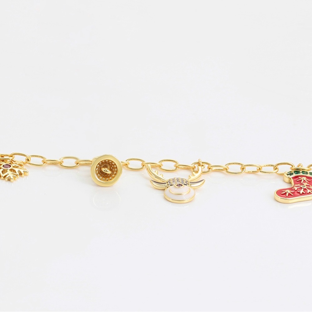 Christmas Bracelet and Earrings Set 14k Gold Christmas Deer Socks - Picture 3 of 13